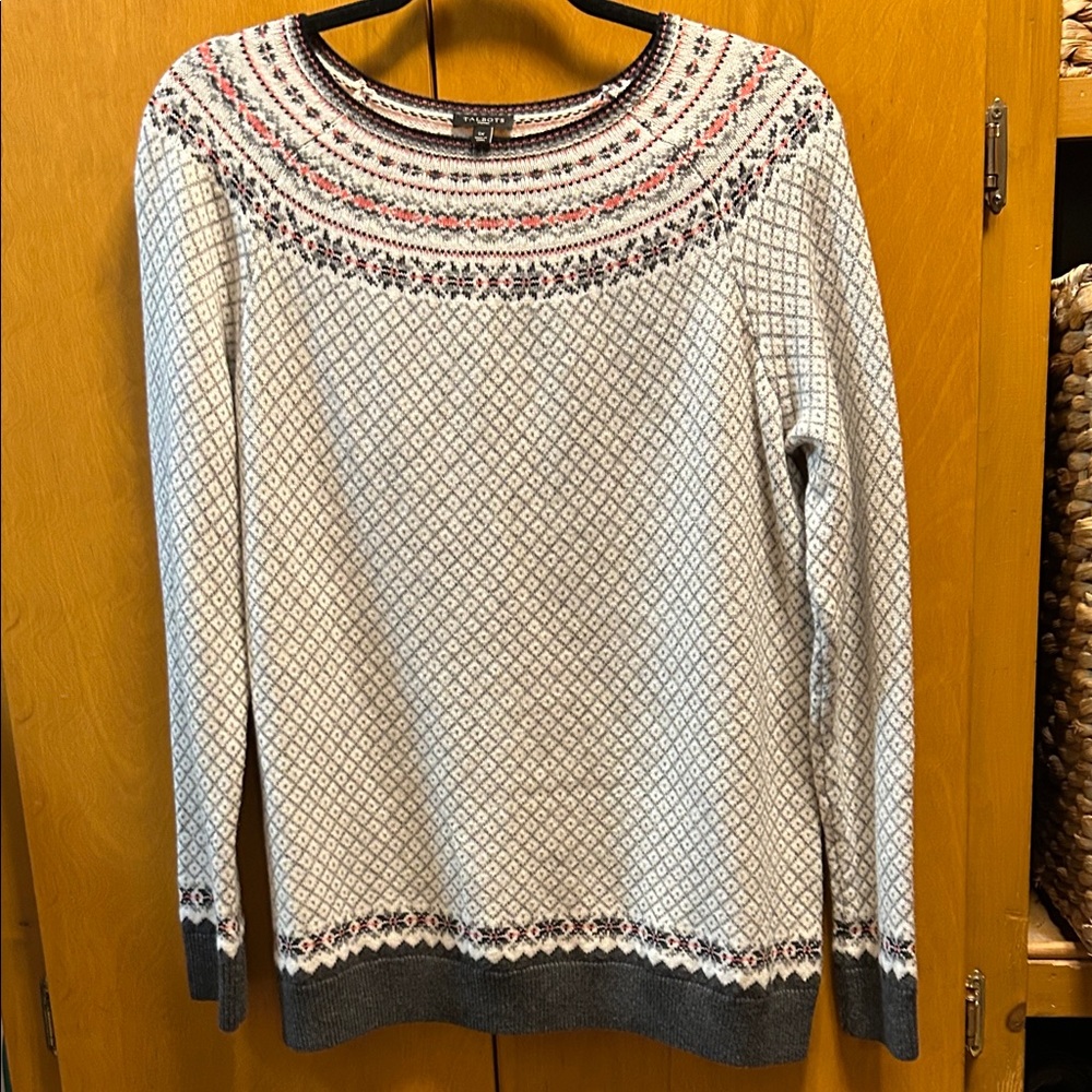Talbots Cream and Gray Crewneck Sweater